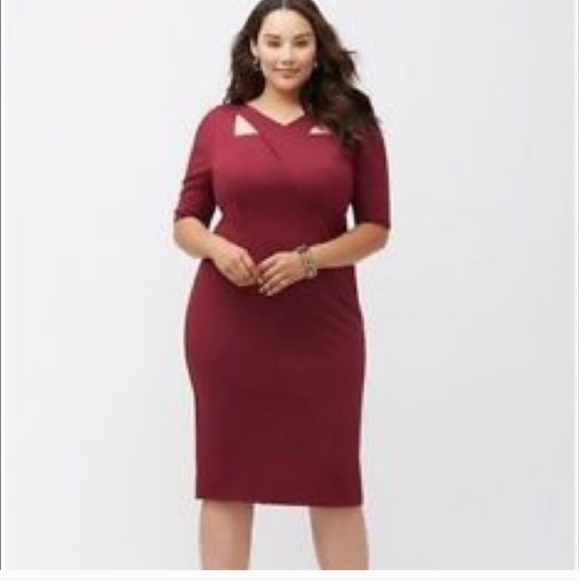 LANE BRYANT WOMEN'S BURGUNDY BODYCON CUT OUT DRESS SIZE 14 NWT - Picture 1 of 10